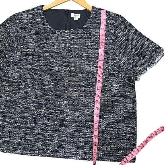 J.Crew Dark Navy Blue Women's Tweed Fringed Short Sleeved Top Size Large NEW - Picture 7 of 10